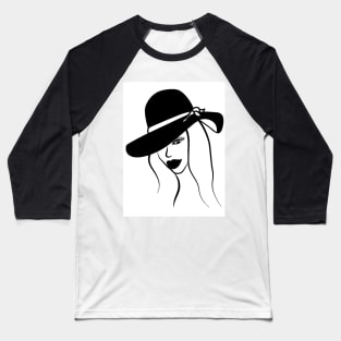 Black and white illustration of woman in hat Baseball T-Shirt